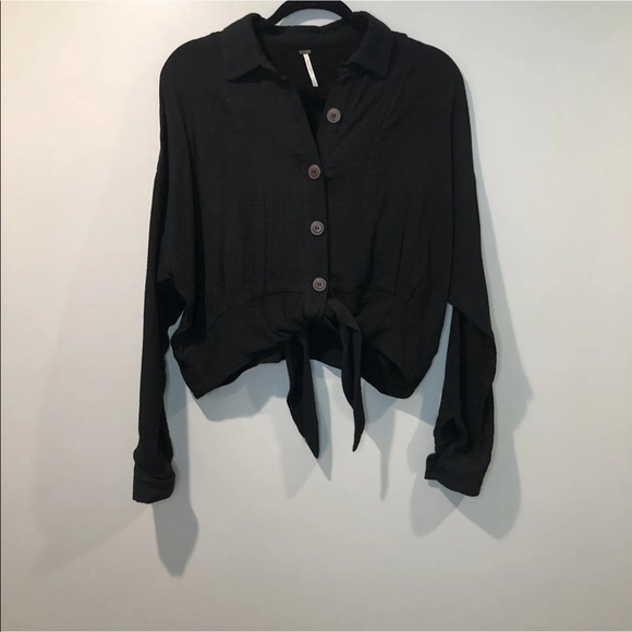 Womens Free People Black Sunstreaks Tie Front Blouse Button Front Womens Small - Picture 7 of 9
